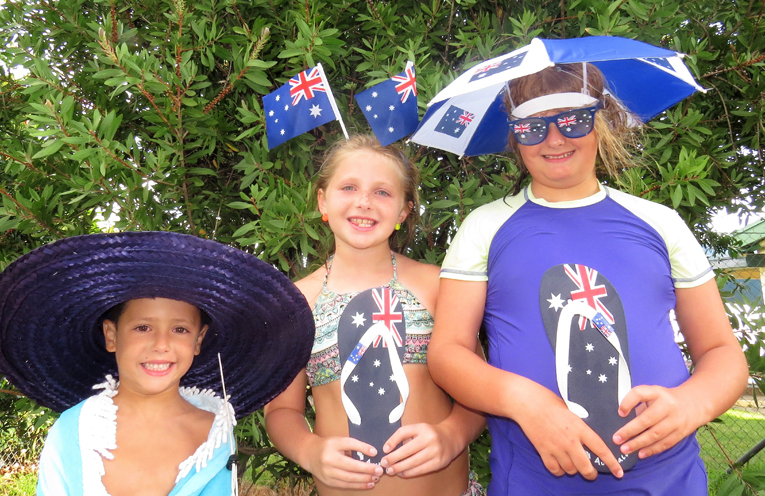 Australia Day: Claire Tufrey, Ajay Tufrey and Paige Collison ready to join the celebrations. 