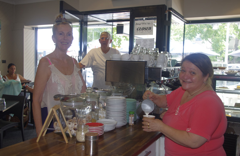 Anna Louriceella making coffee for bay local Tanya Lamcke. Photo by Marian Sampson.