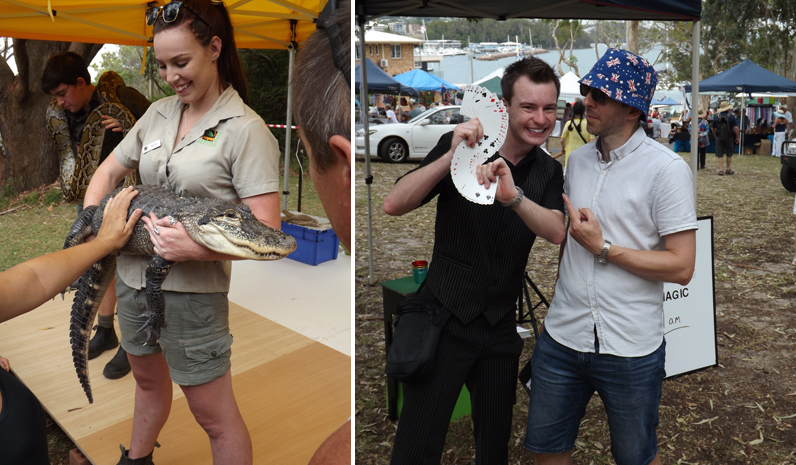 A smiling scaley friend from the reptile display. (left) Joel Howlett of ‘JD’s World of Magic’ and MC Leigh Ryan. (right)