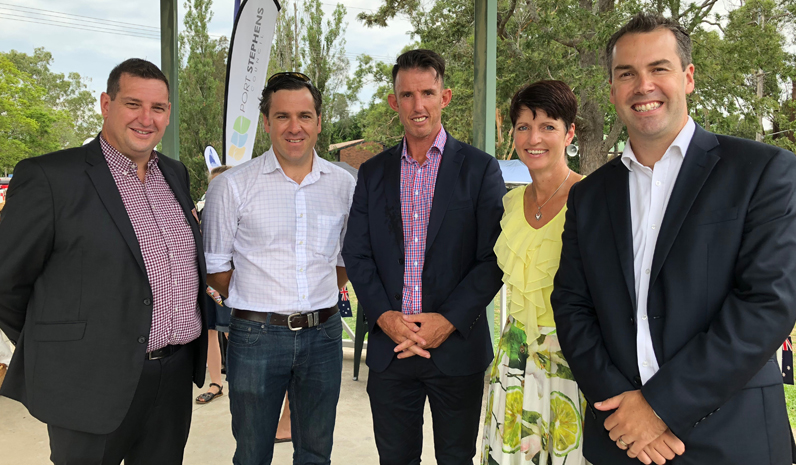 Cr Glen Dunkley, Australia Day Ambassador Peter McLean, Stephen Crowe from Port Stephens Council, Kate Washington MP and Mayor Ryan Palmer.