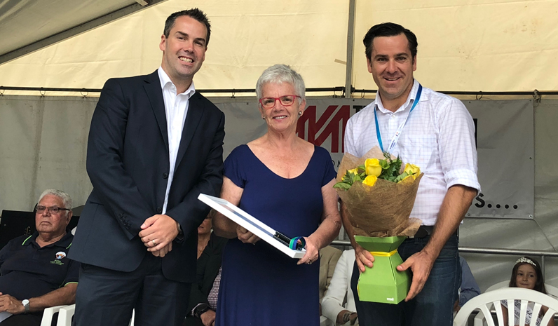 Mayor Ryan Palmer with Cultural Endeavour Award winner Robyn Killen and Australia Day Ambassador Peter McLean. 