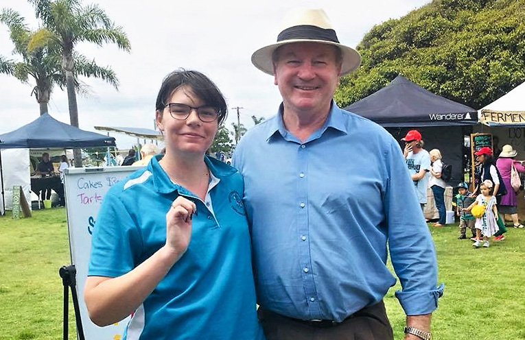 Baton bearer Jennefer Trott with Myall Lakes MP Stephen Bromhead. Photo: Supplied 