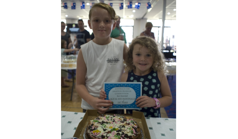 Jack and Ash McDonald were excited to take out 1st place in one category for their Pizza cake!