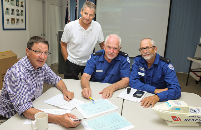 Scot MacDonald MLC and Parliamentary Secretary for the Hunter and Central Coast with Marine Rescue’s Tony O'Donnell, Operations Officer, Tim Boyle (project manager), and Ian Peacock (project engineer).