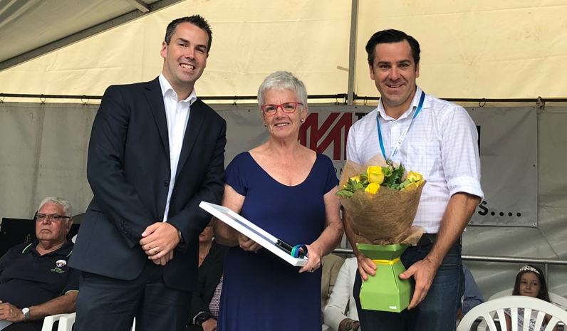 Mayor Ryan Palmer with Cultural Endeavour Award winner Robyn Killen and Australia Day Ambassador Peter McLean.