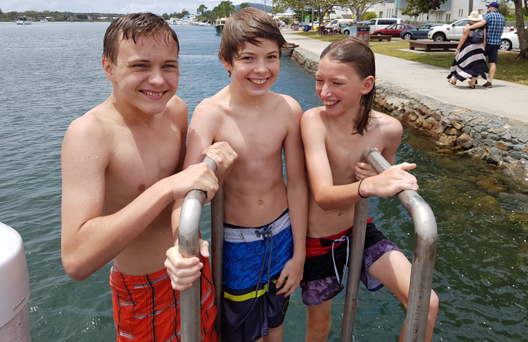 NEW WHARF LADDER: Kids give it the thumbs up.