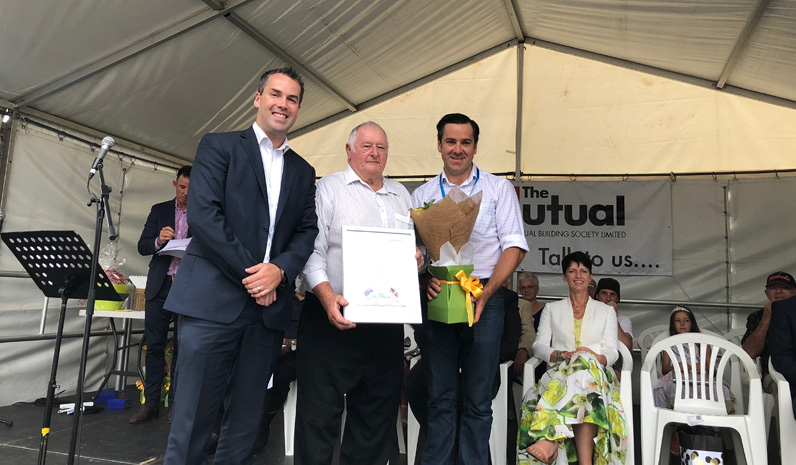 Sportsman of the year, Colin Machon, with Mayor Ryan Palmer and Australia Day Ambassador Peter McLean. 