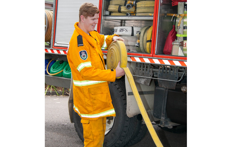 Aaron Lindsay is excited to be Medowie’s youngest firefighter. Photo by Gavin Smith