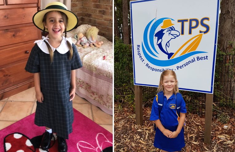 Destiny Burgmann - Demech all smiles for her first day of Kindy at St Philips Port Stephens. (left) Emily Watson - Tomaree Public School. (right)
