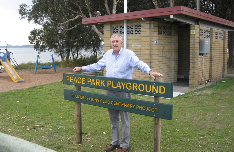 Steve Tucker at the Lions centenary park project and the new traffic island at Tanilba.