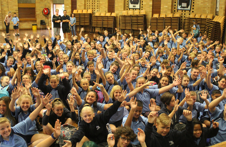 Enthusiastic Year 7 students on their first day at Hunter River High School.