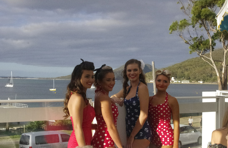 Emma Davis, Sam Schadw, Marley Reynell and Amy Cross in their 1930s swimsuits as would have been seen at the venue in its early days. Photo by Marian Sampson.