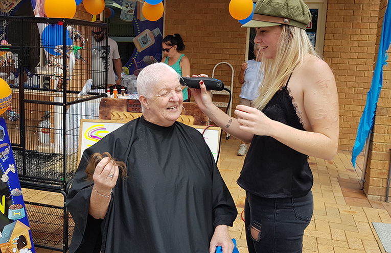 WORLD’S GREATEST SHAVE: Linda Trappitt and Charlie Burns.