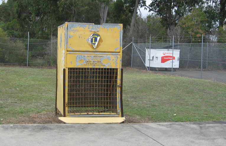 Empty – the Lions can collection bin beside Vinnies at Tanilba.