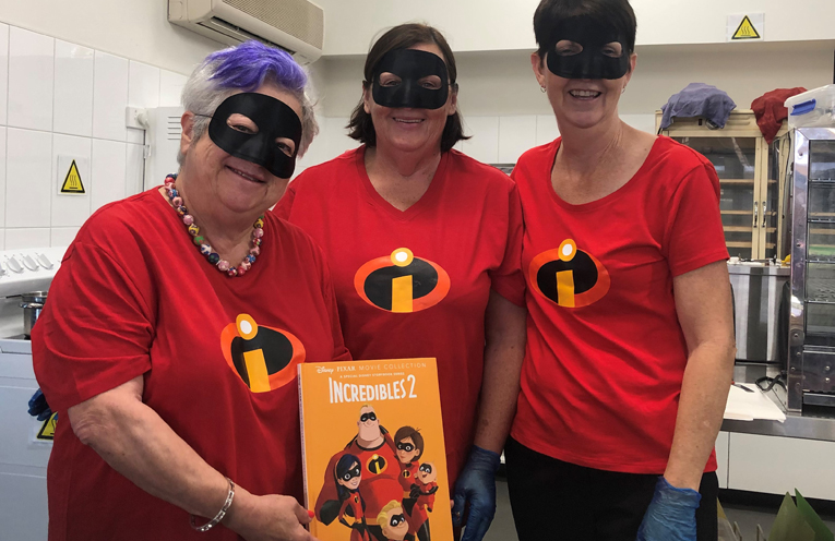 Canteen volunteers get in the spirit of the Book Week Parade, Mrs Noake, Mrs Wilson, and Mrs Grant.