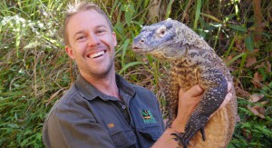 Tim Faulkner from the Australian Reptile Park with a venomous Komodo Dragon 