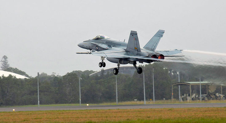 RAAF FA-18 taking off from RAAF Base Williamtown