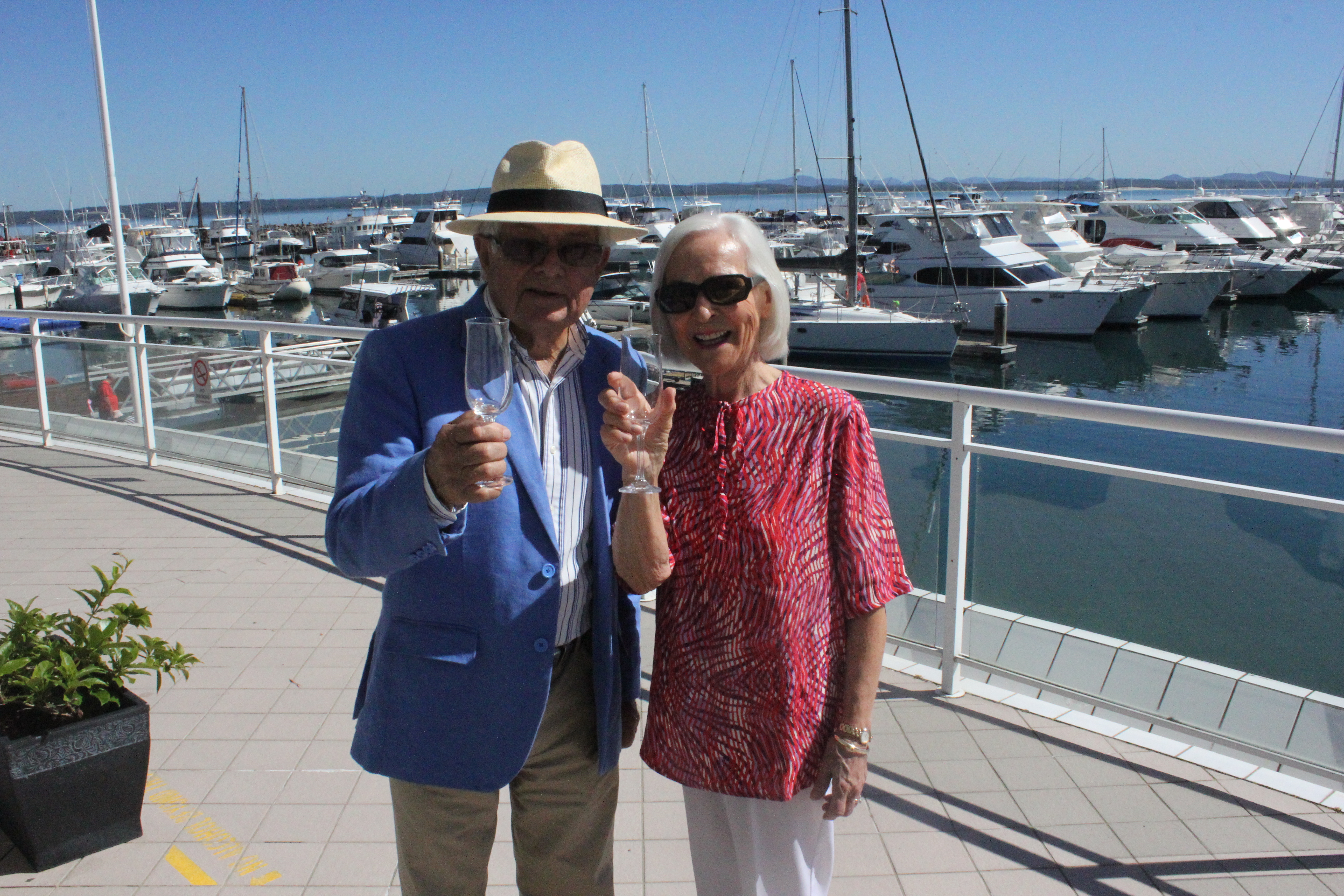 Judi and Robert Mitchell on the beautiful deck of Broughton’s On The Bay. (Photo: Jewell Drury)