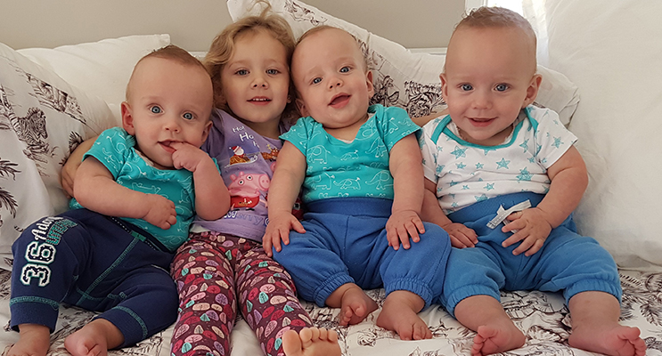 TRIPLE TREAT: Triplets Kenny, Jackson and Will with their big sister Grace.