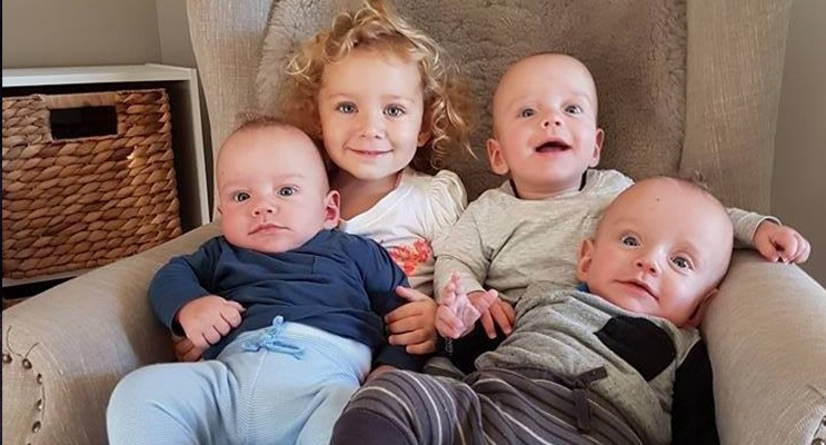TRIPLE TREAT: Triplets Kenny, Jackson and Will with their big sister Grace.