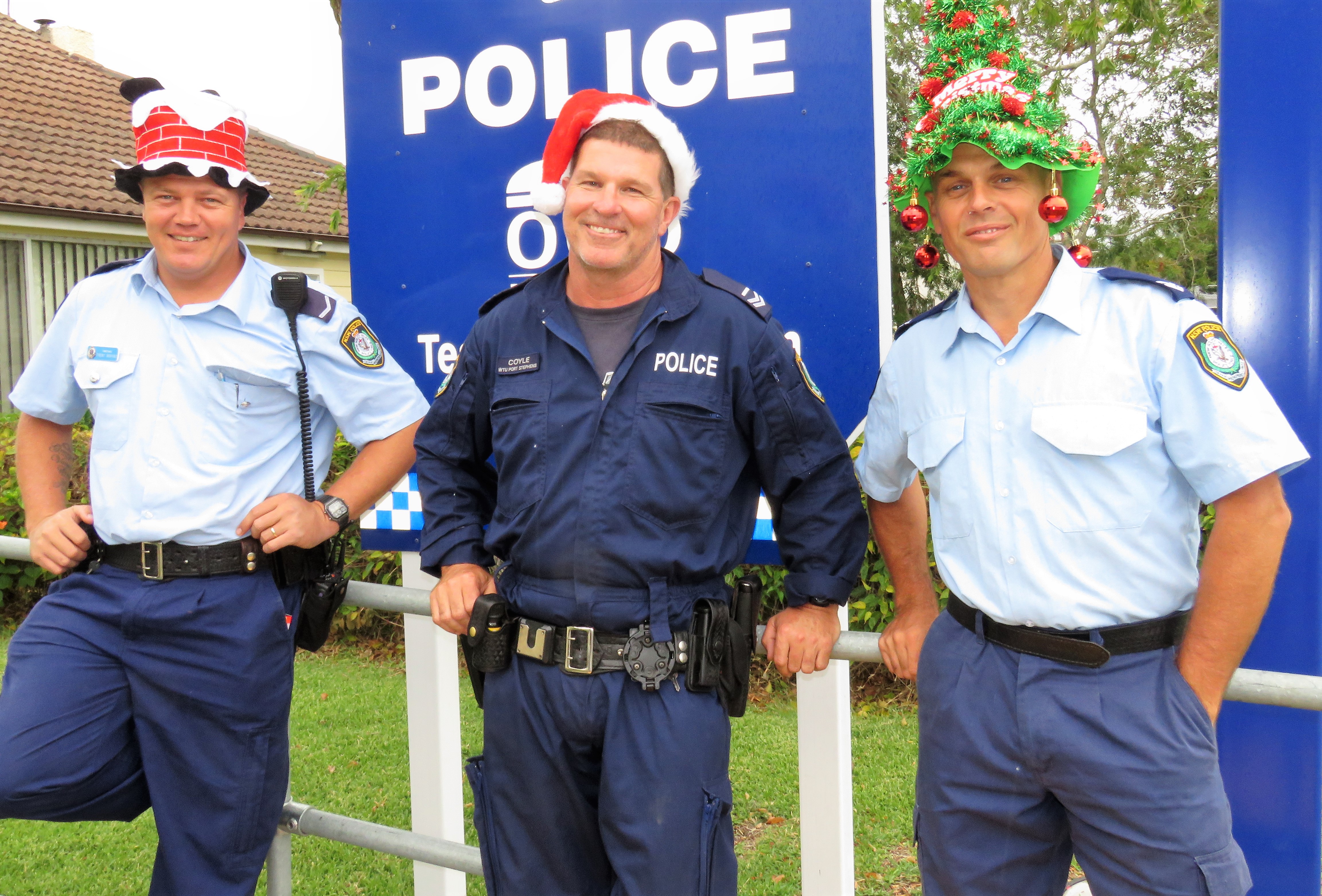 Karuah Police Constable Trent Moffat and Tea Gardens Senior Constables David Coyle and Rob Wylie wish the Myall Coast community a very Merry Christmas.