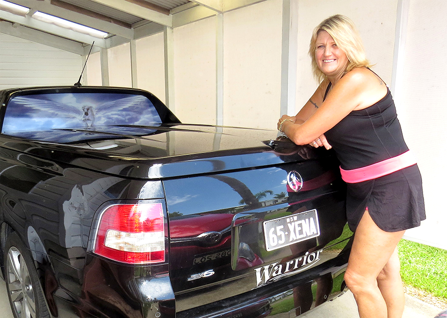 LIFE CHANGE: Robyn Lewis’s number plates are inspired by “Xena, The Warrior Princess.”   