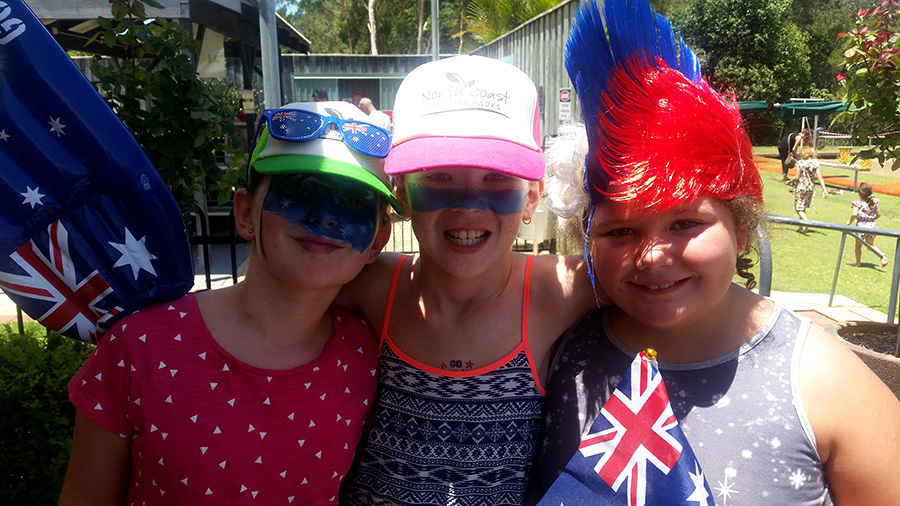 AUSTRALIA DAY FUN: Madison O’Hara aged 9, Lily Peters aged 8, Amber Hadfield aged 7.