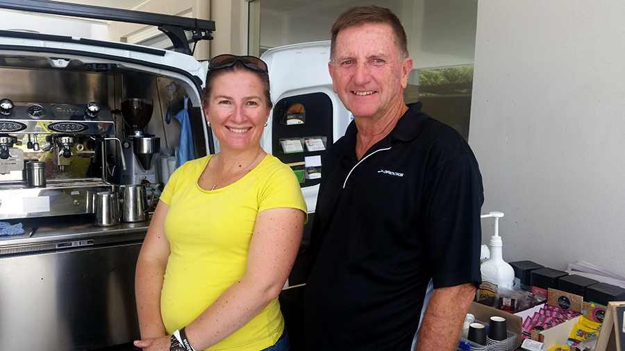 POP UP COFFEE VAN: Owner Sally Griffith & Dad Max Mahony.