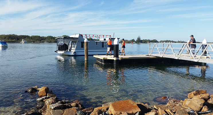 SHIP SHAPE: Houseboat launched at Hawks Nest.