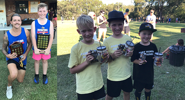 Trai Brekelmans and Logan Farley with their prestigious awards. (left) Beau Redman, Zac Gordon and Xavier Jeffery with their trophies and Century 21 prize cup. (right)