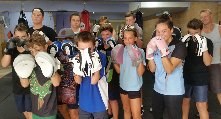 NEW BOXING GYM: Young boxers in the swing at Hawks Nest. 