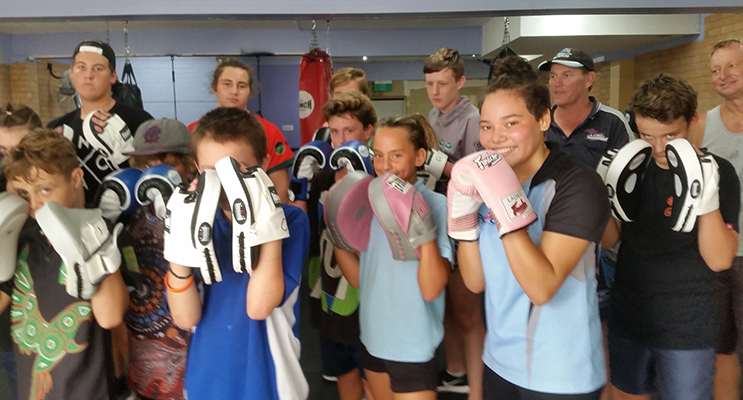 NEW BOXING GYM: Young boxers in the swing at Hawks Nest. 
