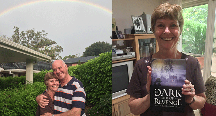 The rainbow marks a new season of hope and love for Ron and Cindy Gurr.(left) Dark Side of Revenge by Cindy Laura Mitchell (Cindy’s maiden name). Photos by Jewell Drury (right)
