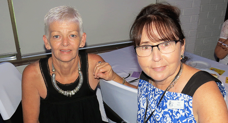 Staff members Jo Sackley and Sue Battle at the 25-year reunion.