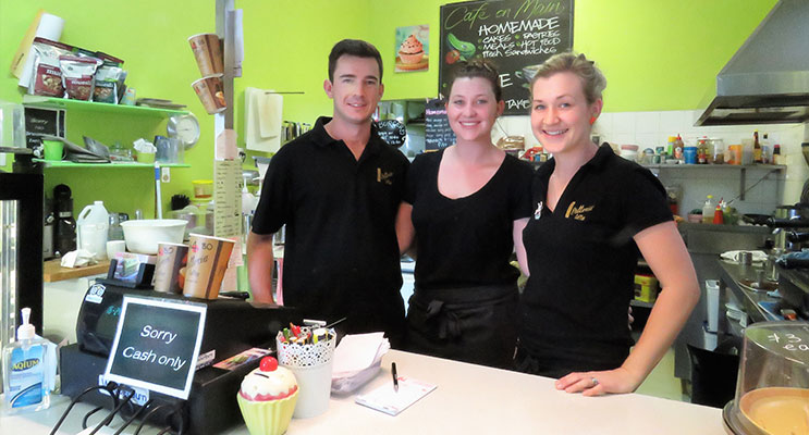 Holiday Rush: Travis Parker, Georgia Aitken and Lacey Dawes were kept busy at Bulahdelah’s Cafe On Main.
