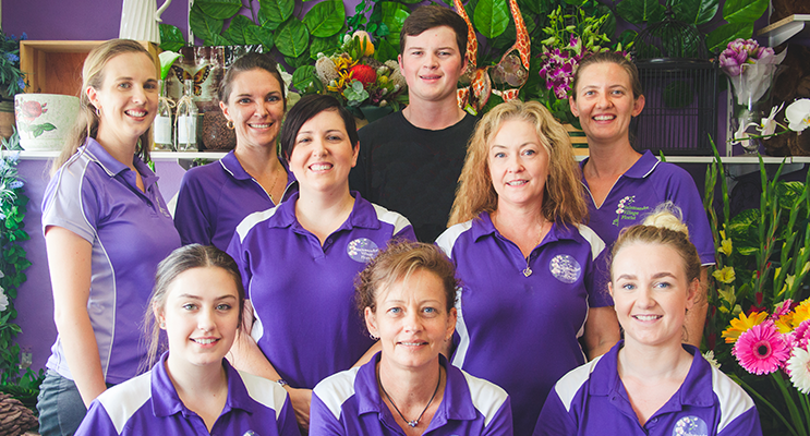 It was all smiles as staff at Salamander Village Florist celebrated their 10th birthday. Photo supplied