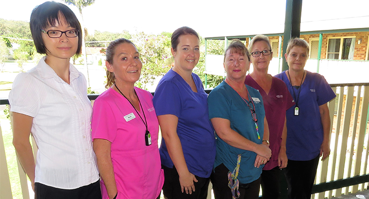 Great Lakes Aged Care Nurses Yan Pell, Myree Green, Wendy Natoli, Anna Hamilton, Debbie Hurtado and Tracey Harris.